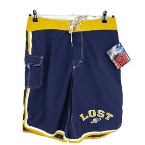New Lost Boardshorts Mens 32 Hoopster Navy Blue Yellow Solid Swim Trunks